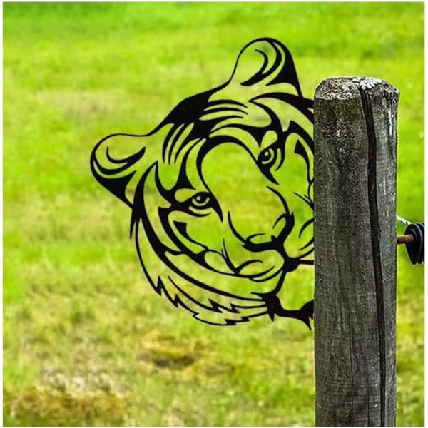 (tiger, 30*25cm) Metalliska trädgårdsdekorationer för staket Utomhusdekoration