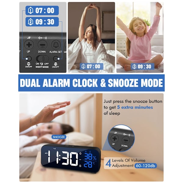 1 LED-digital väckarklocka med stor display