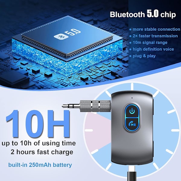 Bluetooth-modtager, 3,5 mm trådløs Bluetooth 5.0 Aux