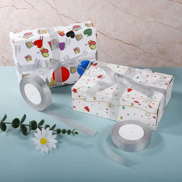 2 stycken 2CM 25 Yard Silverband Presentpapper Dekorativt Band