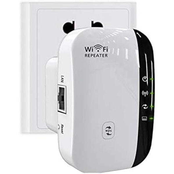 WiFi-förstärkare, 300 Mbps, WiFi-signalförstärkare, 360° Full Täckning, Plug and Play, Ethernet-portar