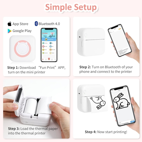 Mini Termisk Printer, Bluetooth Bærbar Blækfri Pulverprinter w