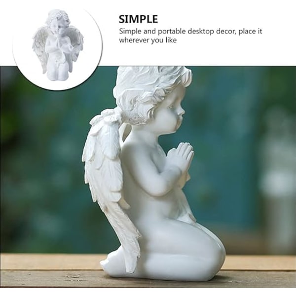 1 lille engelstatue knælende engel harpiks have skulptur