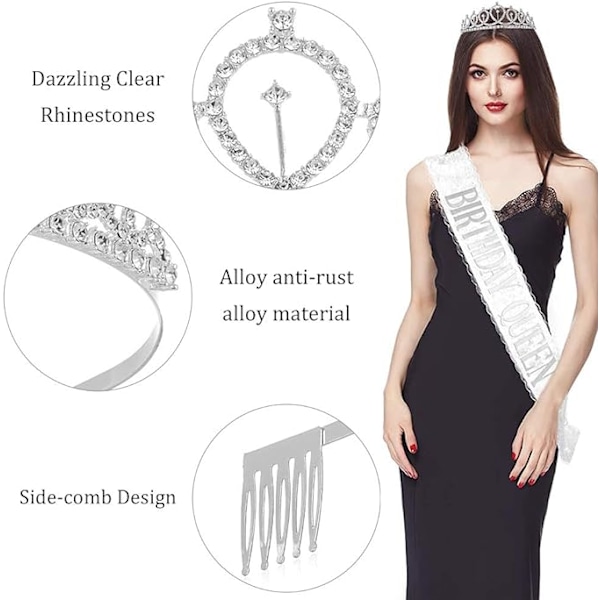 Födelsedagsetikett Sash Crown Set (Silver), Glittrande Födelsedag