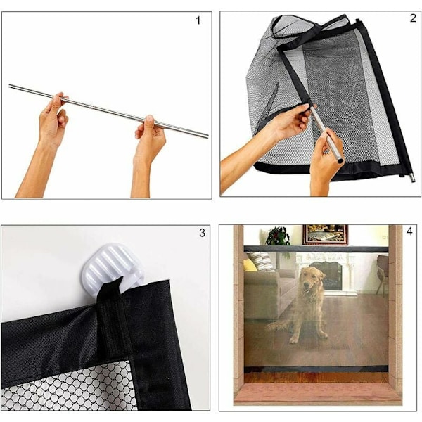 Säkerhetsgrind för barn, expanderbar hundgrind, hopfällbar säkerhetsgrind, trappsäkerhetsnät för hundar, katter, bebisar, husdjur, svart (110x72cm)