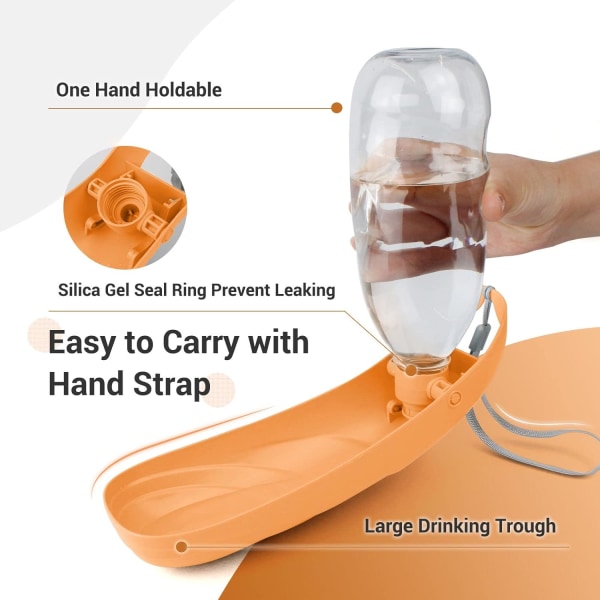 Hundvattenflaska, 550ml - OrangePortabel Hundvattenbehållare för