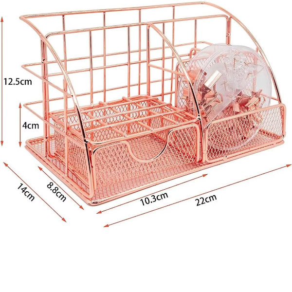 1 stycke (Roséguld) Skrivbordsarrangör med låda, Multifunktionell metall