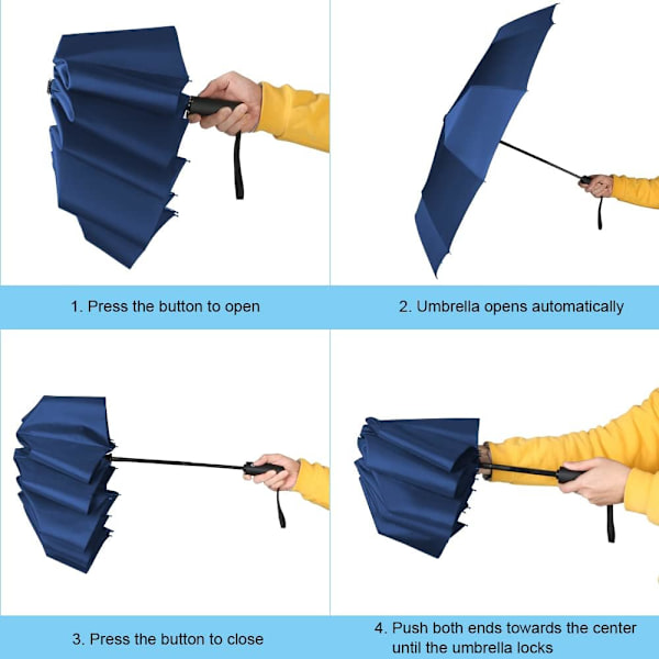 Foldbar paraply, Kompakt Automatisk Paraply Foldbar Åben og