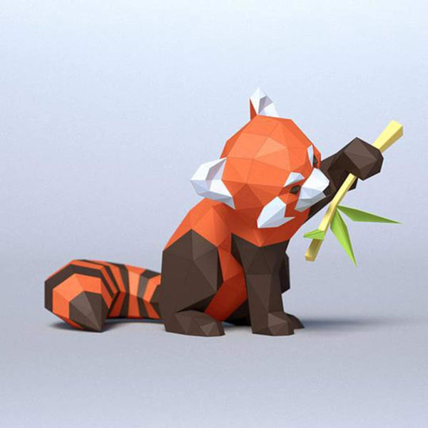 1 kpl Paper Sculpture Origami-koriste, Punainen Panda DIY-paperi