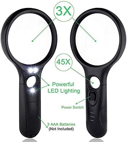 Forstørrelsesglas med belysning og 3 LED-lys, 3x forstørrelse