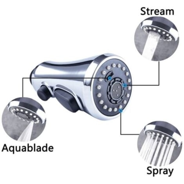 Keittiön lavuaanin suihkupään täyttö, 3 suihkufunktiota, suihku yhteensopiva G1/2-hanojen kanssa（CP-pinnoitus）