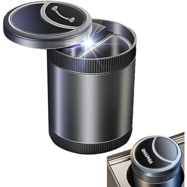 Bilar Ashtray med Lock - Rökfri Ashtray med Blå LED-lampa,