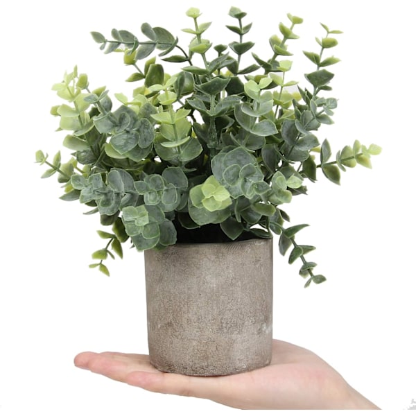 Mini Potted Planter Kunstig Eukalyptus Buksbom Rosmarin Faux Urter Små Husplanter 8.3\"-9\" Høj til Indendørs Grønt Bordplade Dekoration Midtpunkt (Sprøjtet Eukalyptus)