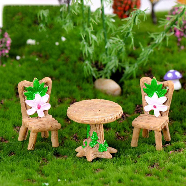 3 stk. Bord og Stoler Resin Håndverk Mikro Landskap Ornament Fee