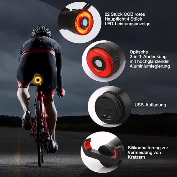 Intelligent cykelbakljus, USB-laddningsinduktionsbromsning