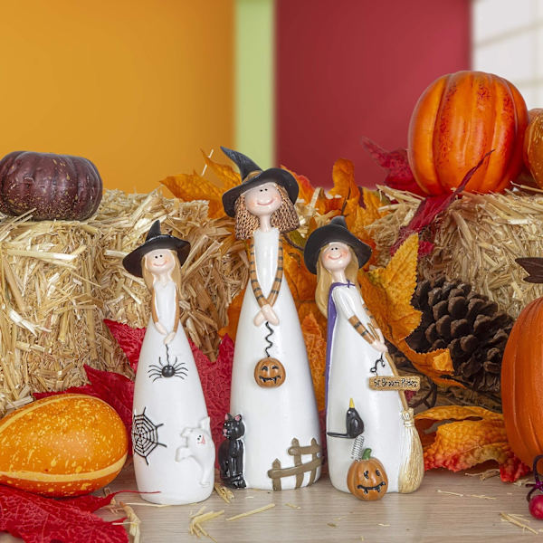 Halloween Keramiske Figurer Dekorasjoner, Søt Hjem & Fest Dekor & Høst Aksenter, Klassiske Heksehatter, Katt, Spøkelse, Kråke