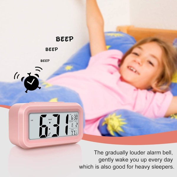 Digital väckarklocka för barn, batteridriven, stor skärm,