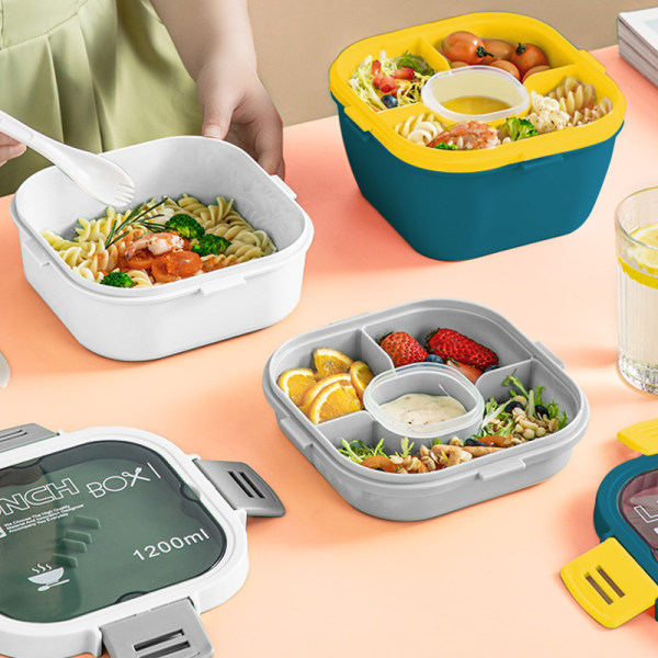 Sallad - Stapelbar Lunchlåda med Stor 1200ml Salladskål,