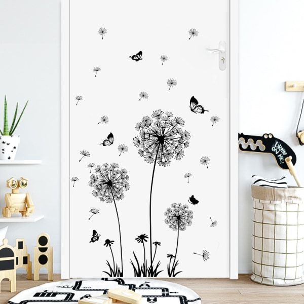 Wallstickers løvetann BLOMSTER sort (90x30 cm) I sommerfugl