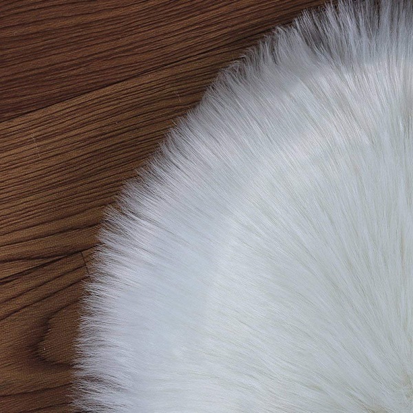 (Grå) Premium Faux Fårskinnsimitation Rund Sittdyna - 45cm, Plysch Stolsöverdrag för Sovrum