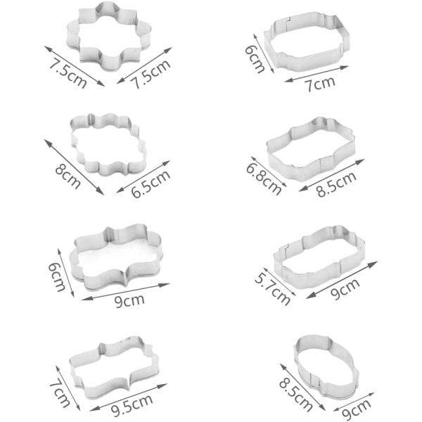 8-delt sæt af rustfrit stål kageudstikkere til bagning