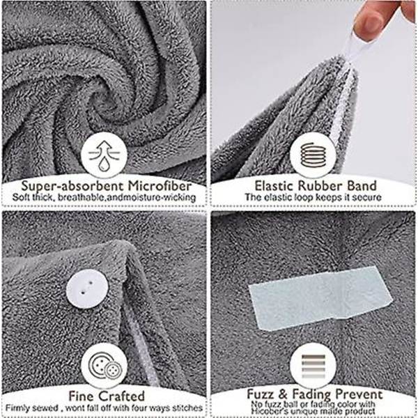 3-pack (grå, rosa, blå) mikrofiberhårhandduk, superabsorberande twistturban, snabb torkning, hårturban med knappar, badögla, fäst salong, torrt hår