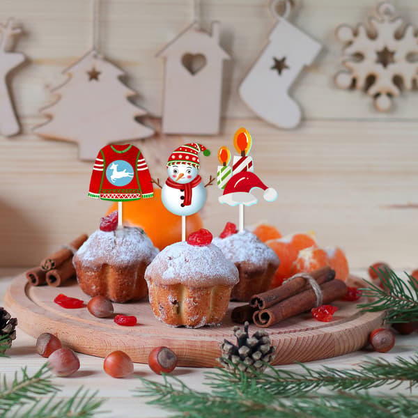 Temakaketopper 12 stk Julepynt Kake Cupcake