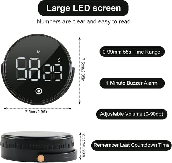 1 stk Køkken Timer, Digital Magnetisk Timer med LCD Display og