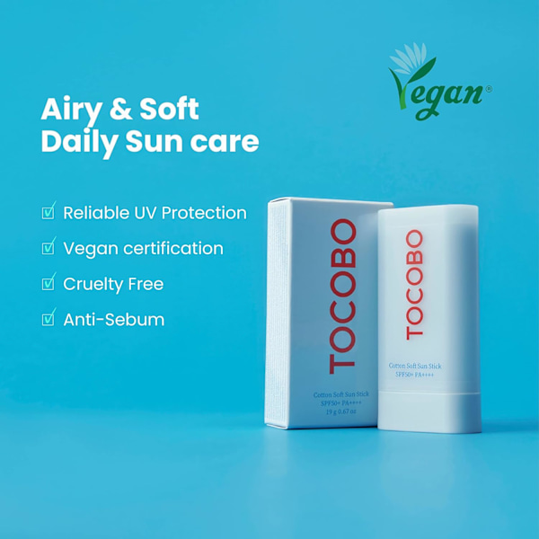 [TOCOBO] Blød Bomuldssolbar SPF50+ PA+++ 0,67 oz / 0,67 oz | Naturlige ingredienser, anti-sebum, blød mat fornemmelse