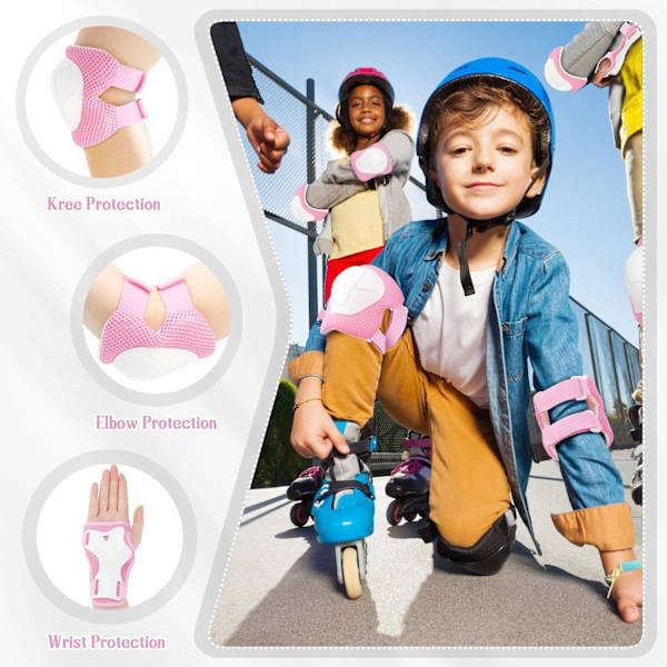Skyddsutrustning för barn, 6 delar knäskydd armbågsskydd handledsskydd för 3-8 år gamla barn skateboard inline rullskridskor