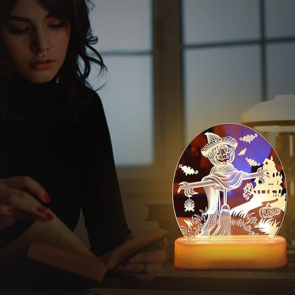 Halloween Bordlampe - Skelet Græskar Vognmand 3D LED Lys