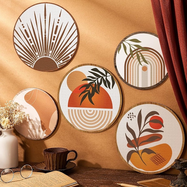 5 stk Boho Veggkunst Dekor Tre Stue Veggdekor Bohemisk Vegg Henger Dekor Farmhouse Geometrisk Henger Dekor