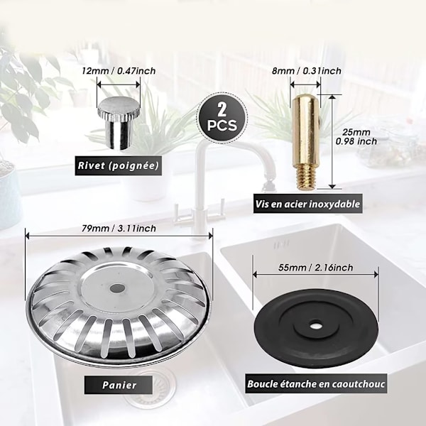 Vaskesluk - Kjøkkenvaskfilter - 79 MM - Universal Rustfritt Stål