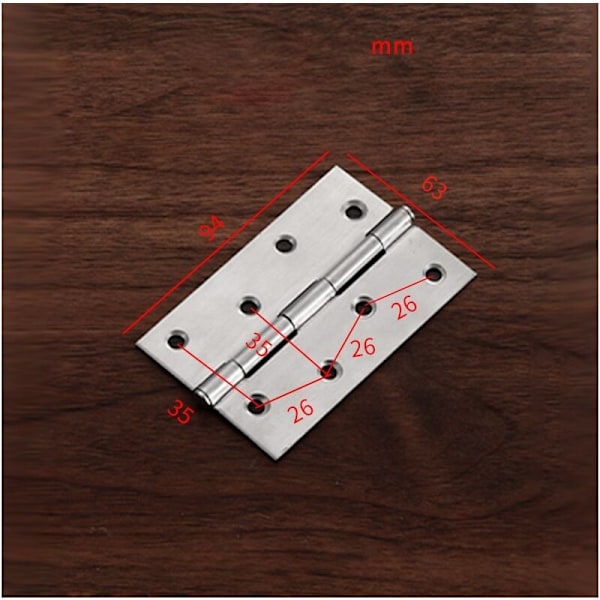 Rostfritt stål gångjärn, 94mm x 63mm x 1.3mm ( Pris för 2-pack )