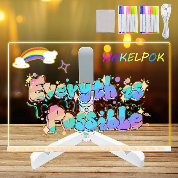 Akryl Tørrmarkeringstavle med Lys, 11.8 X 7.9” Led Notattavle med Farger, Lysende Tørrmarkeringstavle med Justerbar