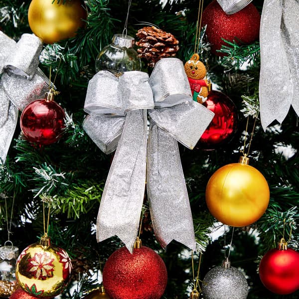 12 Glitter Julebuer - Kransbuer, Trepynt til Juleborddekorasjon (Sølv)