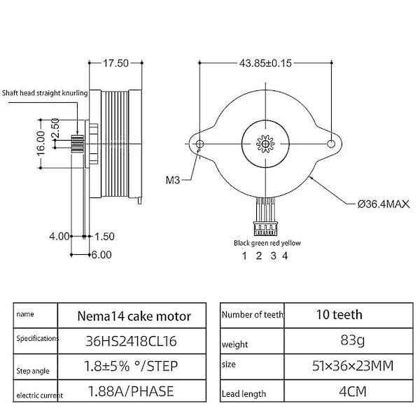 Nema14 36mm Rund Pandekage Stepmotor 36sth17-1004ahg Til Orbit