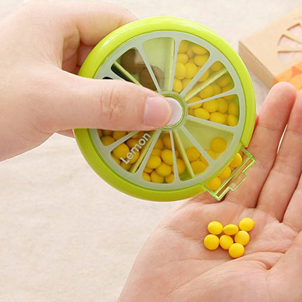 Citrus Vecko-Pillerdosa med Dispenser-knapp för 7 Dagar
