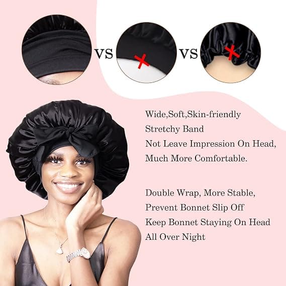 Stor Queen Jumbo Satin Bonnet, Siden Sovhatt Stretch Garn