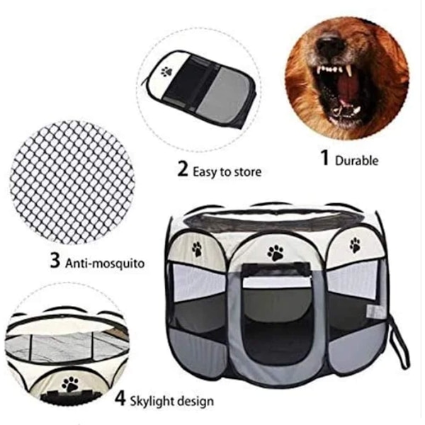 Hundlekhage, hopfällbar valphage, husdjurshage bärbar pop-up-tält 8-panel nätöverdrag bedårande design 600D mjuk Oxford lekhage kennel för inomhus-utomhus hund katt kanin. (M 35\" * 35\" * 24\", grå)