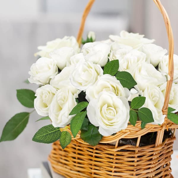 12 Kunstige Roser, Kunstige Blomster Deko Hvit Falsk