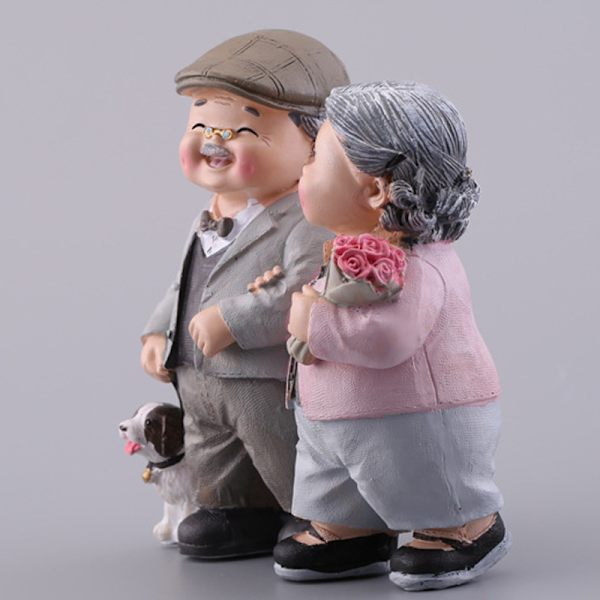 1 Stykke Gammelt Par Resin Statue Bryllupsdag Elskende