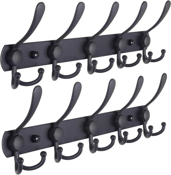 2-pack väggmonterade klädställningar - 5 trippelkrokar, kraftiga
