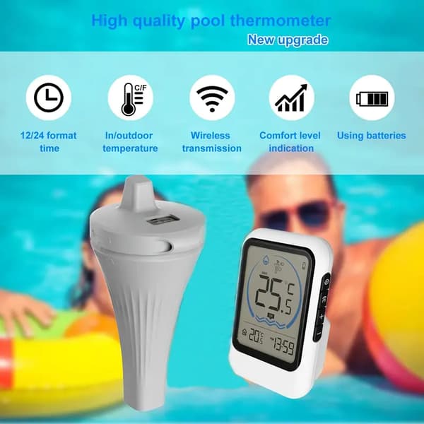 Trådlös flytande pooltermometer - Digital display, hög precision, IP68, idealisk för pooler, akvarier, badkar, varmvattentemperatursensor, termometer