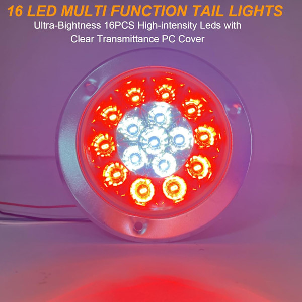 2 st Runda LED Bromsljus, 4 tum 16LED Bakljus 12V 24V