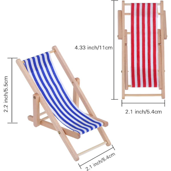 2 stk. 1:12 Miniature Træfoldbar Strandstol Solstol