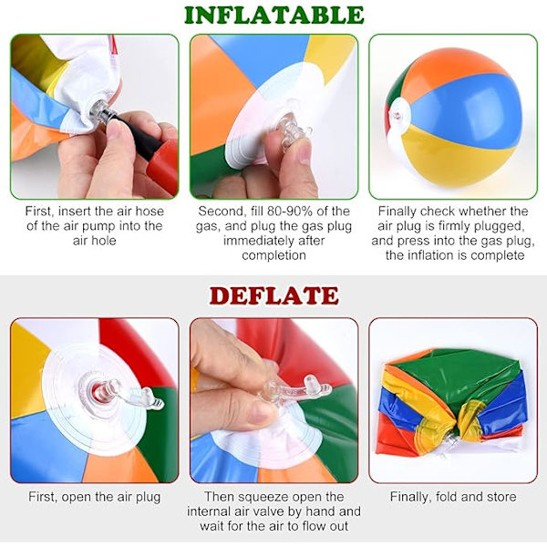 6 Farvede Oppustelige Strandbolde (med en diameter på 40 cm før