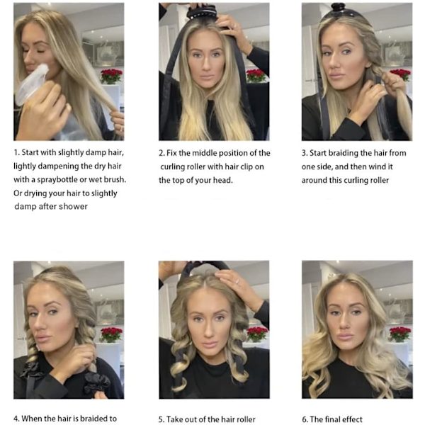 Varmefrie krøllevalser, Varmefrie, Silkebånd, Krøllejern, Hårclipskrøller, Lazy Hair Claw Clip Hårcrøller, Naturlige