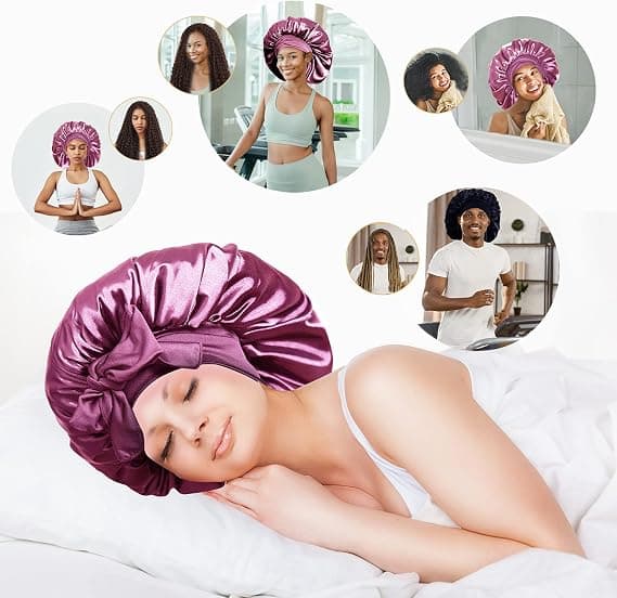 Stor Queen Jumbo Satin Bonnet, Siden Sovhatt Stretch Garn