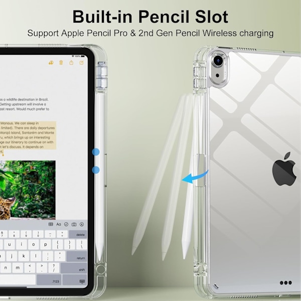 Fodral för iPad Air 6:e 5:e 4:e generationen 10,9 tum, med plats för penna, grå